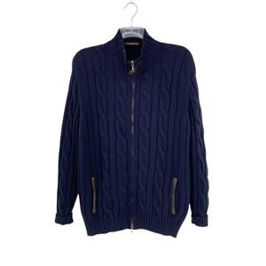 Doriani Cashmere Cardigan Sweater Full Zip Cable Knit Blue Men's Size 60 XL
